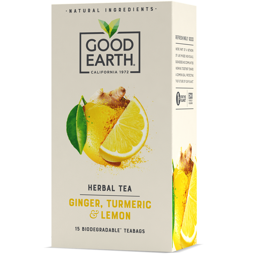 Good Earth Ginger, Turmeric & Lemon Tea Bags Front of Package