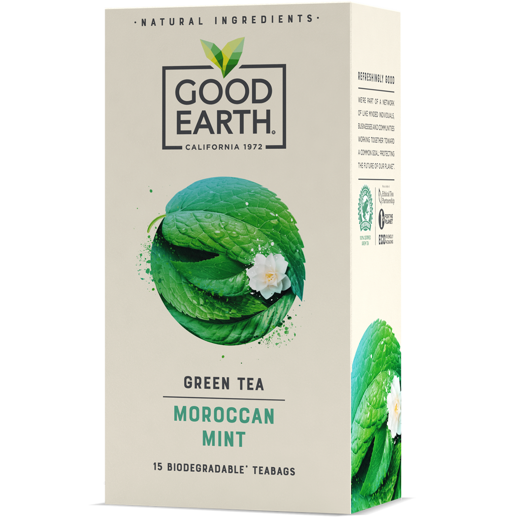 Good Earth Moroccan Mint Green Tea Bags Front of Package