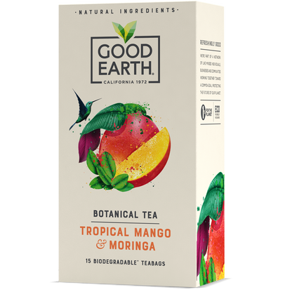 Good Earth Tropical Mango & Moringa Tea Bags Front of Package